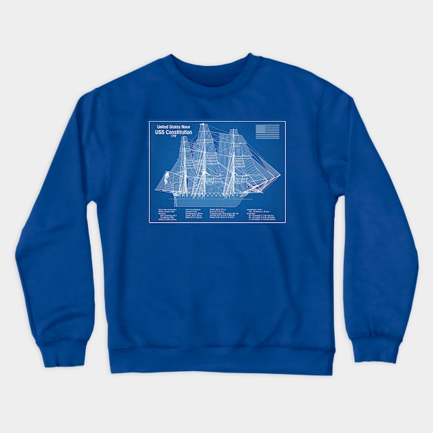 USS Constitution frigate blueprint plan - ABD Crewneck Sweatshirt by SPJE Illustration Photography